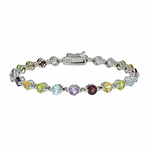 Genuine Blue Topaz, Amethyst, Citrine, Peridot, And Garnet Sterling Silver Bracelet