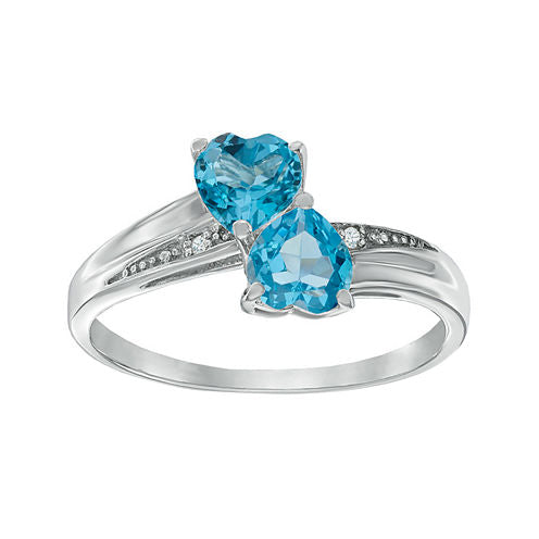 Genuine Blue Topaz and Diamond-Accent Sterling Silver Double-Heart Ring