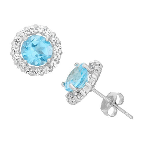 Genuine Blue Topaz 10K White Gold 9.5mm Round Stud Earrings