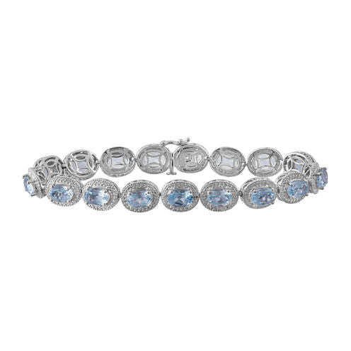 Genuine Blue Topaz & Diamond-Accent Sterling Silver Bracelet In Sterling Silver