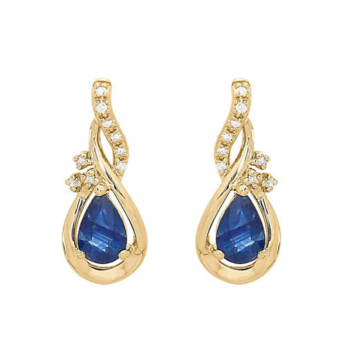 Genuine Blue Sapphire 10K Gold Drop Earrings