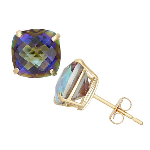 Genuine Blue Mystic Fire Topaz 10K Gold 8mm Stud Earrings