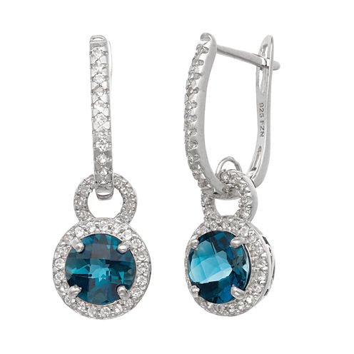 Genuine Blue Blue Topaz Sterling Silver Round Drop Earrings