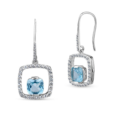 Genuine Blue Blue Topaz Sterling Silver Drop Earrings