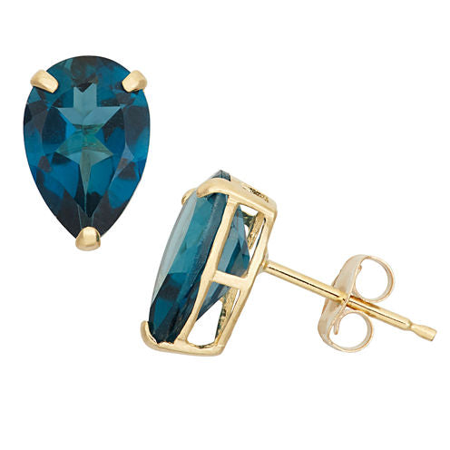 Genuine Blue Blue Topaz 10K Gold 9mm Stud Earrings