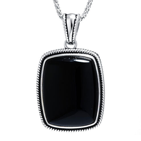 Genuine Black Onyx Sterling Silver Rectangular Pendant Necklace