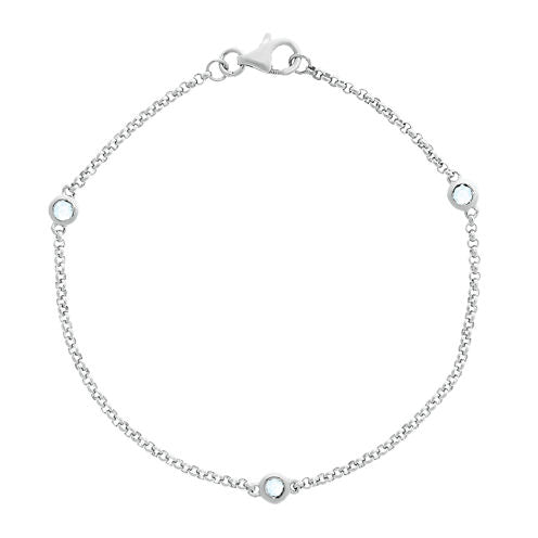 Genuine Aquamarine Sterling Silver Station Bracelet