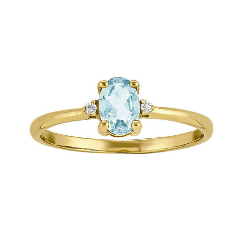 Genuine Aquamarine Diamond-Accent 14K Yellow Gold Ring