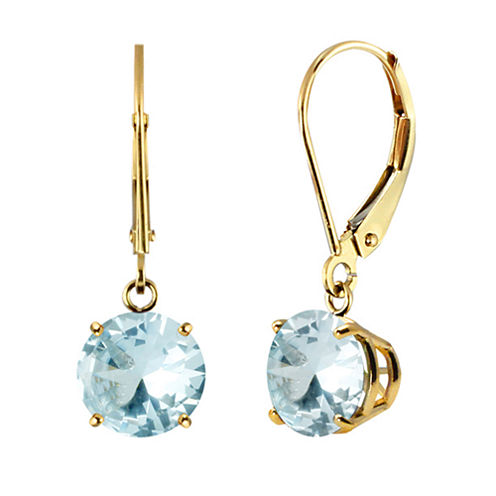 Genuine Aquamarine 10K Yellow Gold Leverback Dangle Earrings