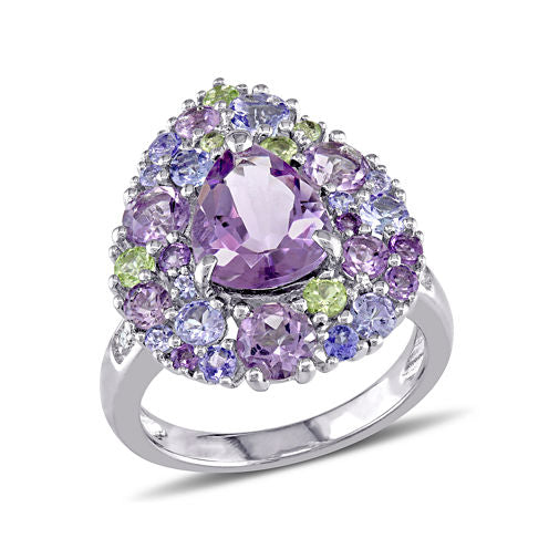 Genuine Amethyst, Peridot and Tanzanite Ring