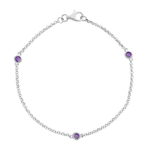 Genuine Amethyst Sterling Silver Station Bracelet