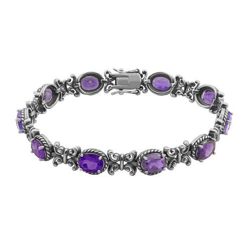 Genuine Amethyst Oxidized Sterling Silver Tennis Bracelet