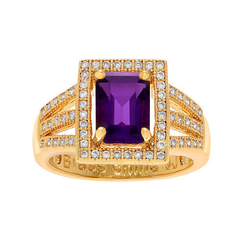 Genuine Amethyst Cubic Zirconia 14K Gold Over Brass Ring