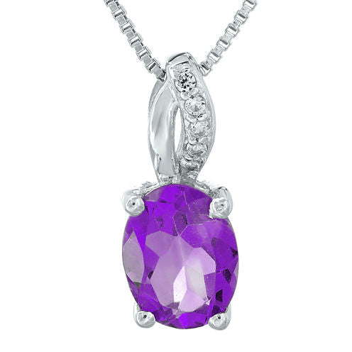 Genuine Amethyst and Diamond-Accent Sterling Silver Pendant Necklace