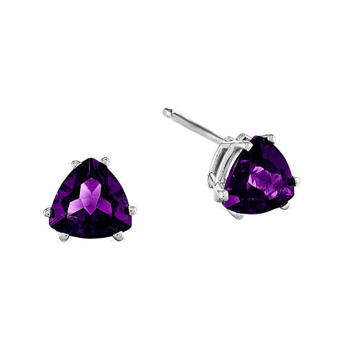 Genuine Amethyst 14K White Gold Trillion-Cut Earrings