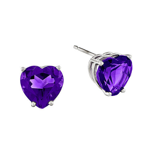 Genuine Amethyst 14K White Gold Heart-Shaped Earrings