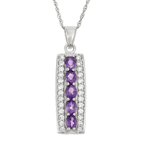 Genuine Amethyst & White Topaz Sterling Silver Pendant