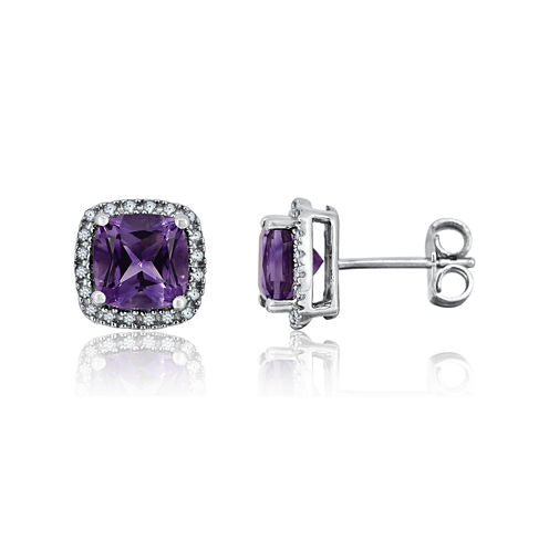 Genuine Amethyst & Lab-Created White Sapphire Halo Stud Earrings