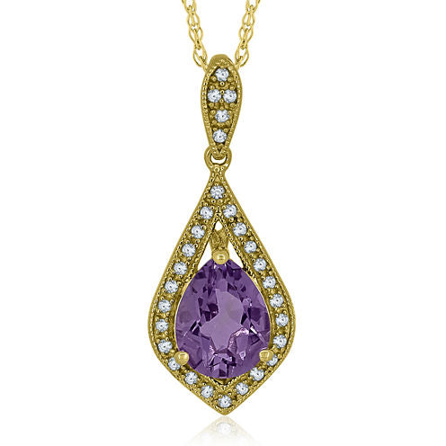 Genuine Amethyst & Lab-Created White Sapphire 14K Yellow Gold Over Silver Pendant Necklace