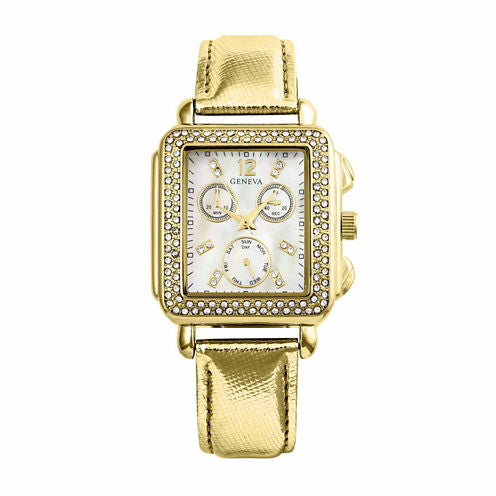 Geneva Womens Gold Tone Strap Watch-Pt1820gdgd