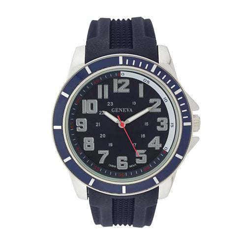 Geneva Mens Blue Dial Navy Silicone Strap Watch