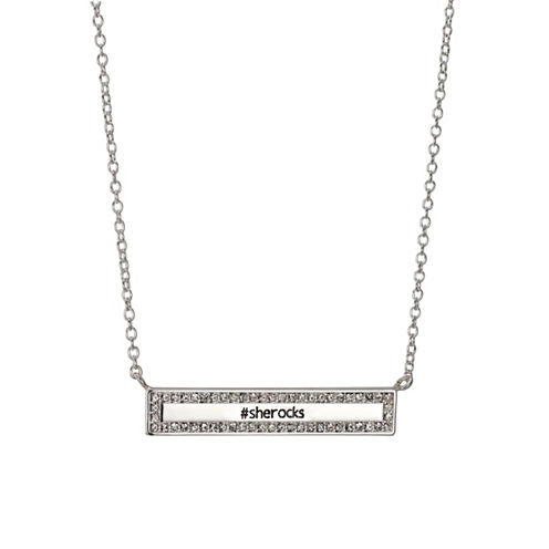 Footnotes She Rocks Womens Clear Crystal Pure Silver Over Brass Rectangular Pendant Necklace