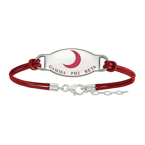 Gamma Phi Beta Enameled Sterling Silver Oval Leather Bracelet