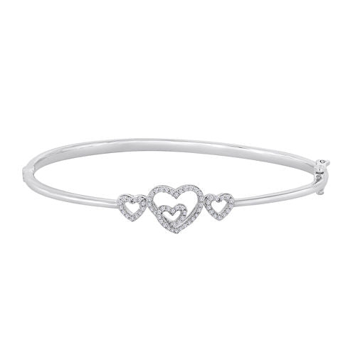 ForeverMine® 1/4 CT. T.W. Diamond Sterling Silver Multi-Heart Bangle Bracelet