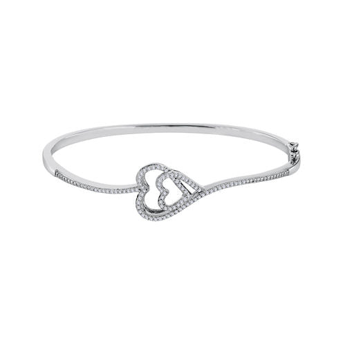 ForeverMine® 1/3 CT. T.W. Diamond Sterling Silver Double-Heart Bangle Bracelet