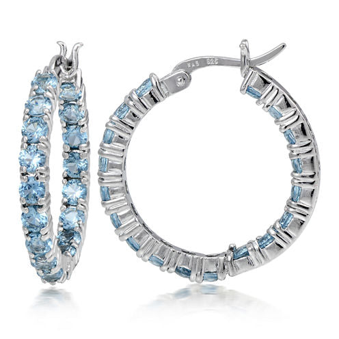 Fine Jewelery Blue Topaz Sterling Silver Hoop Earrings