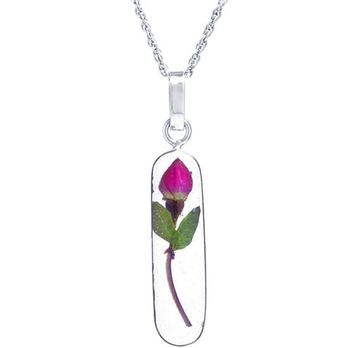 Everlasting Flower Womens Sterling Silver Rectangular Pendant Necklace