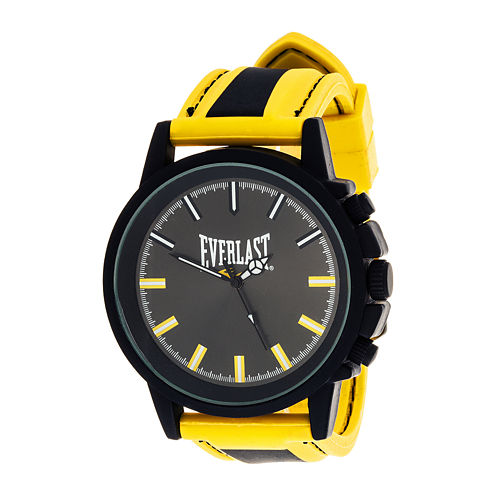 Everlast® Mens Yellow/Black Silicone Strap Sport Watch