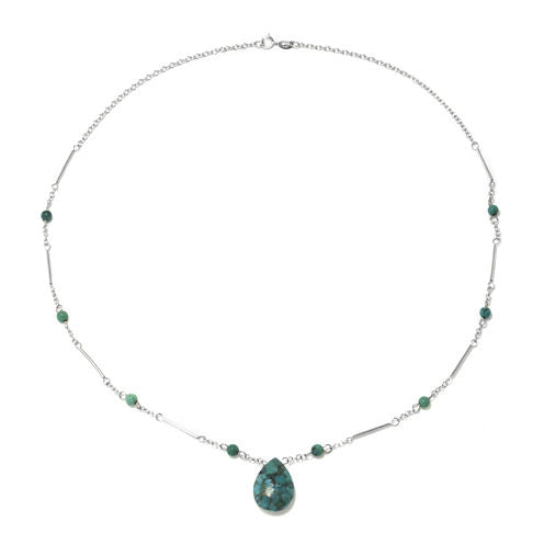 Enhanced Turquoise Teardrop on Sterling Silver Station Necklace