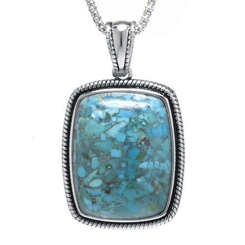 Enhanced Turquoise Sterling Silver Rectangular Pendant Necklace