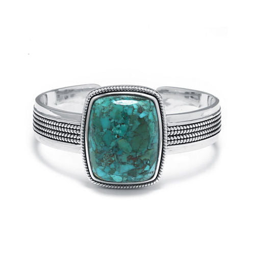 Enhanced Turquoise Sterling Silver Rectangular Cuff Bracelet