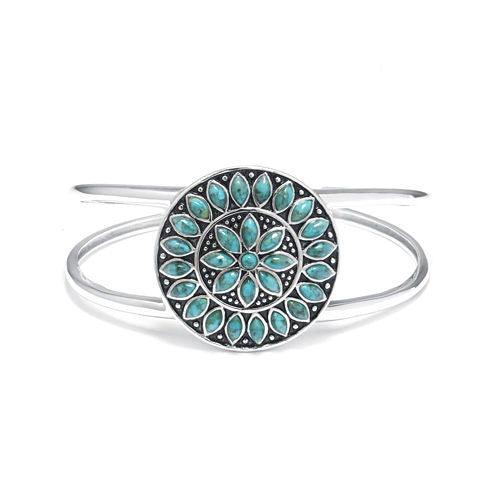 Enhanced Turquoise Sterling Silver Medallion Cuff Bracelet