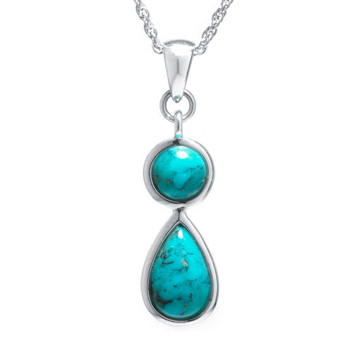 Enhanced Turquoise Sterling Silver Double-Drop Pendant Necklace