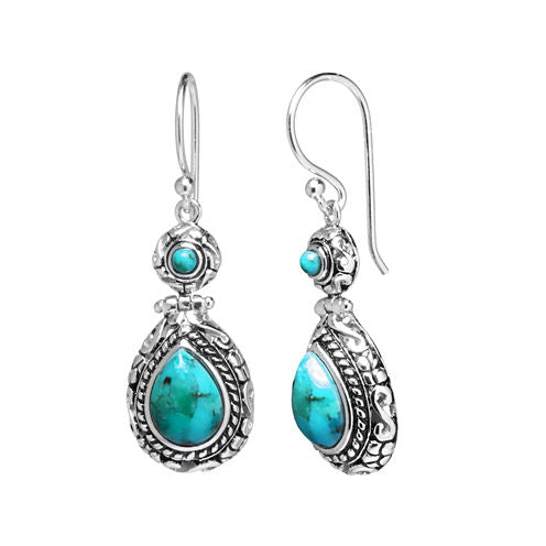 Enhanced Turquoise Oxidized Sterling Silver Teardrop Earrings