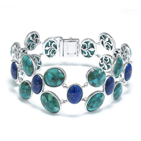 Enhanced Turquoise and Dyed Lapis Sterling Silver Wide-Link Bracelet