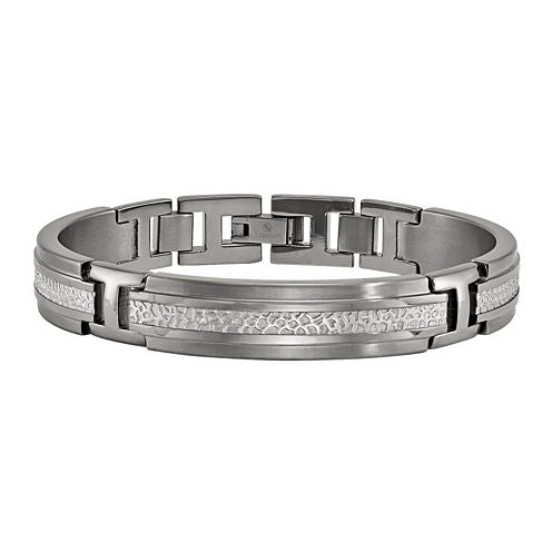 Edward Mirell Mens 8 Inch Sterling Silver Titanium Link Bracelet