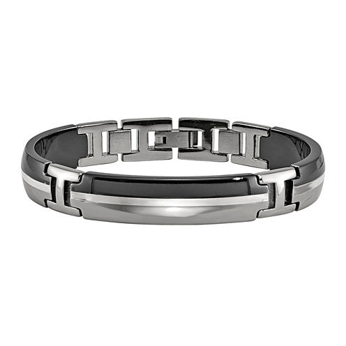 Edward Mirell Black Ti™ Mens 8 Inch Sterling Silver Titanium Link Bracelet