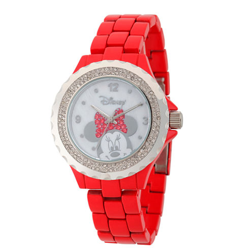 Disney® Womens Minnie Mouse Red And Silver Tone Bow Bracelet Watch