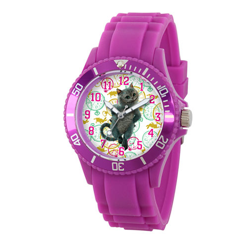 Disney® Womens Alice In Wonderland Purple Cheshire Cat Plastic Strap Watch