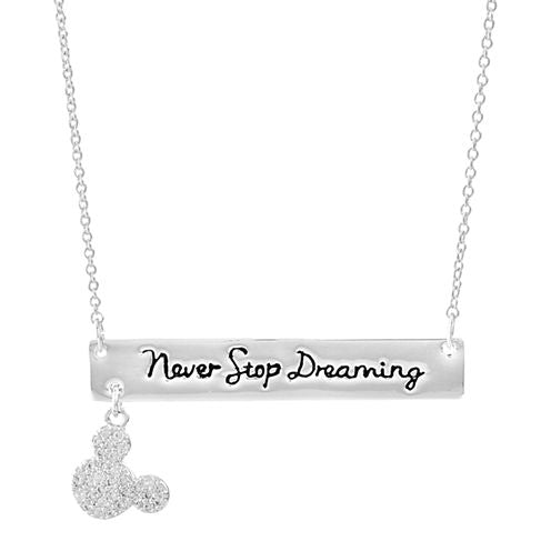 Disney Womens Clear Cubic Zirconia Pure Silver Over Brass Mickey Mouse Pendant Necklace