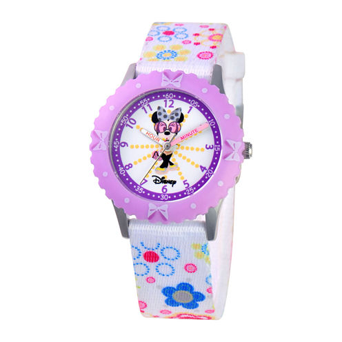 Disney Time Teacher Minnie Mouse Kids Floral Strap Watch