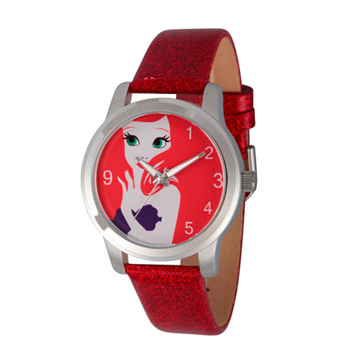 Disney The Little Mermaid Womens Red Strap Watch-Wds000075