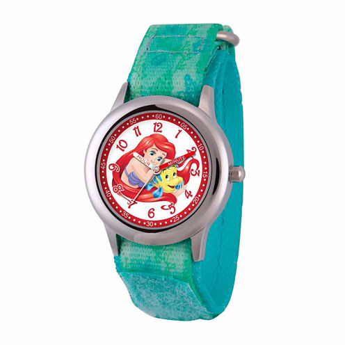 Disney The Little Mermaid Girls Green Strap Watch-Wds000049