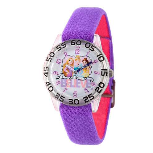 Disney Princess Girls Purple Believe Time Teacher Strap Watch W002948