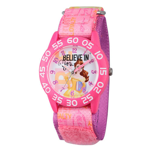 Disney Princess Girls Pink Beauty and The Beast Believe Time Teacher Strap Watch W002930