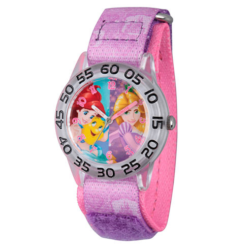 Disney Princess Girls Pink and Silver Tone Princesses Time Teacher Strap Watch W002955